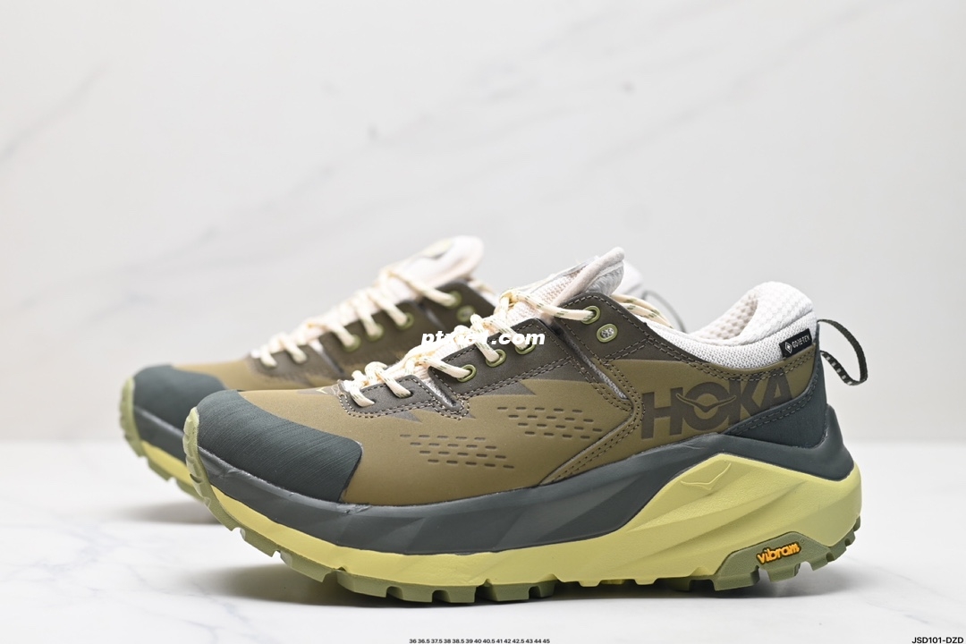 公司级✅HOKA ONE ONE Kaha Low GTX卡哈低帮防水防滑轻便登山徒步鞋 牛巴革与橡胶鞋头打造高度耐磨的支撑型鞋面GORE-TEX防水内靴、Vibram@Megagrip强抓地型外底，为你提供平稳安全的户外体验。 低帮设计轻量有型卡哈低帮GTX沿用了中帮的几何造型和材质，百搭舒适又轻量，更凸显造型优势，轻松玩转四季城市机能潮流。  货号:1118586 尺码:36 36.5 37.5 38 38.5 39 40 40.5 41 42 42.5 43 44 45 ID:JSD101-DZD