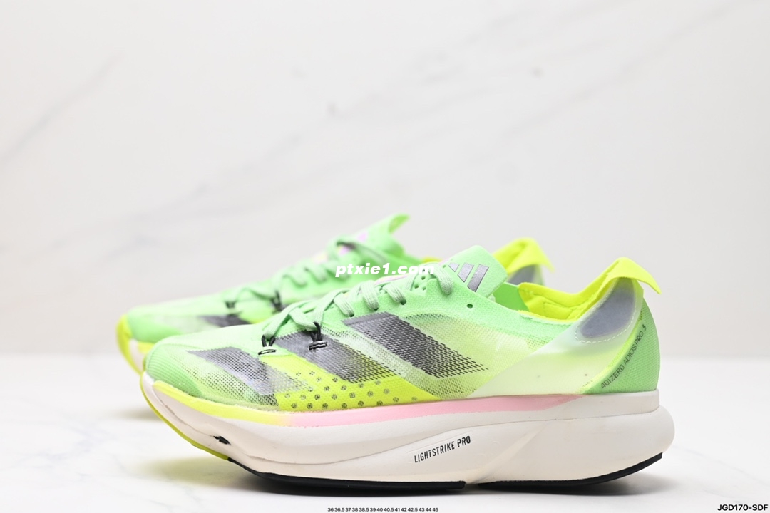 公司级✅Adidas Adizero Adios Pro 3马拉松飞线贾卡轻质透气休闲运动跑步鞋 采用双层透气网纱 Flywire动态飞线绑缚鞋面材质 内置Zoom小气垫装置  货号:IG6427 尺码:36 36.5 37 38 38.5 39 40 40.5 41 42 42.5 43 44 45